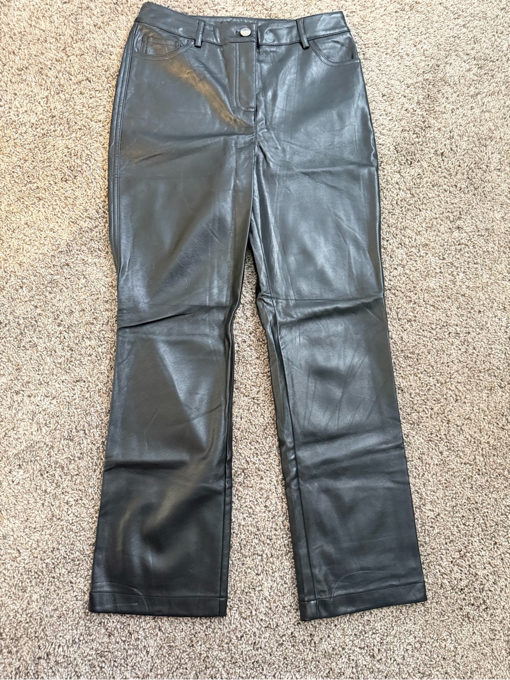 Women's Black Faux Leather Straight-Leg Jeans